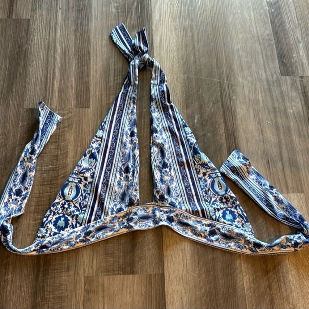 Blue Printed Halter Bikini Top Size Large